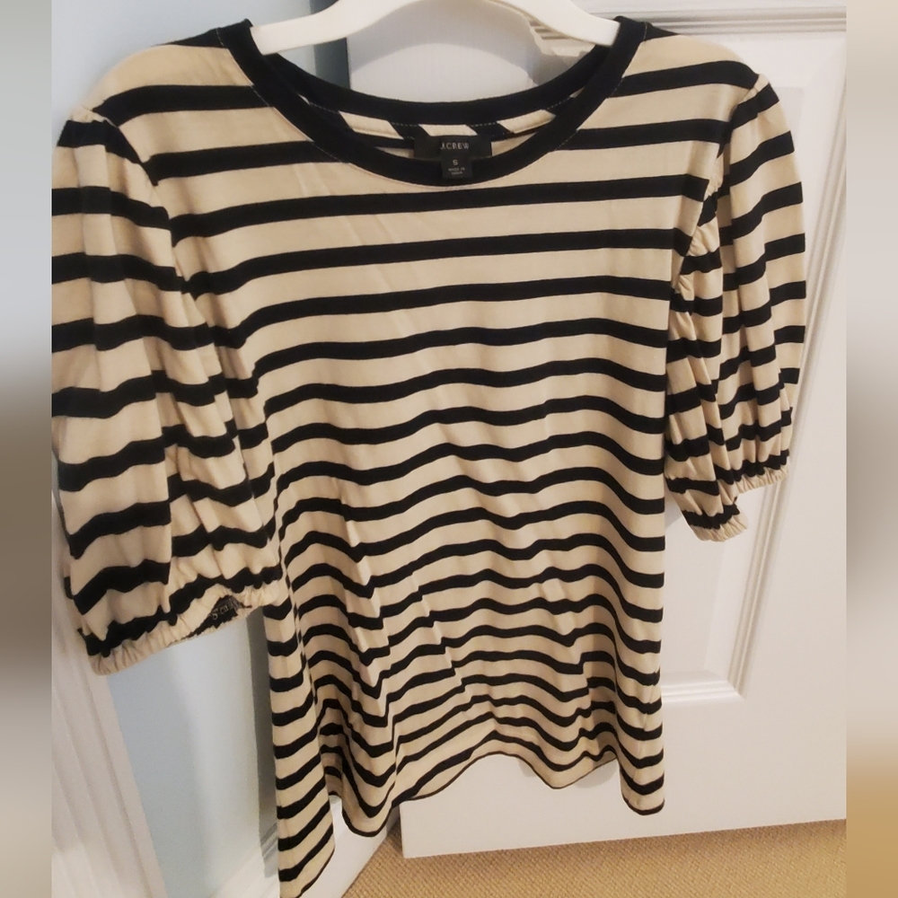 J Crew Striped Shirt with Puff Sleeves